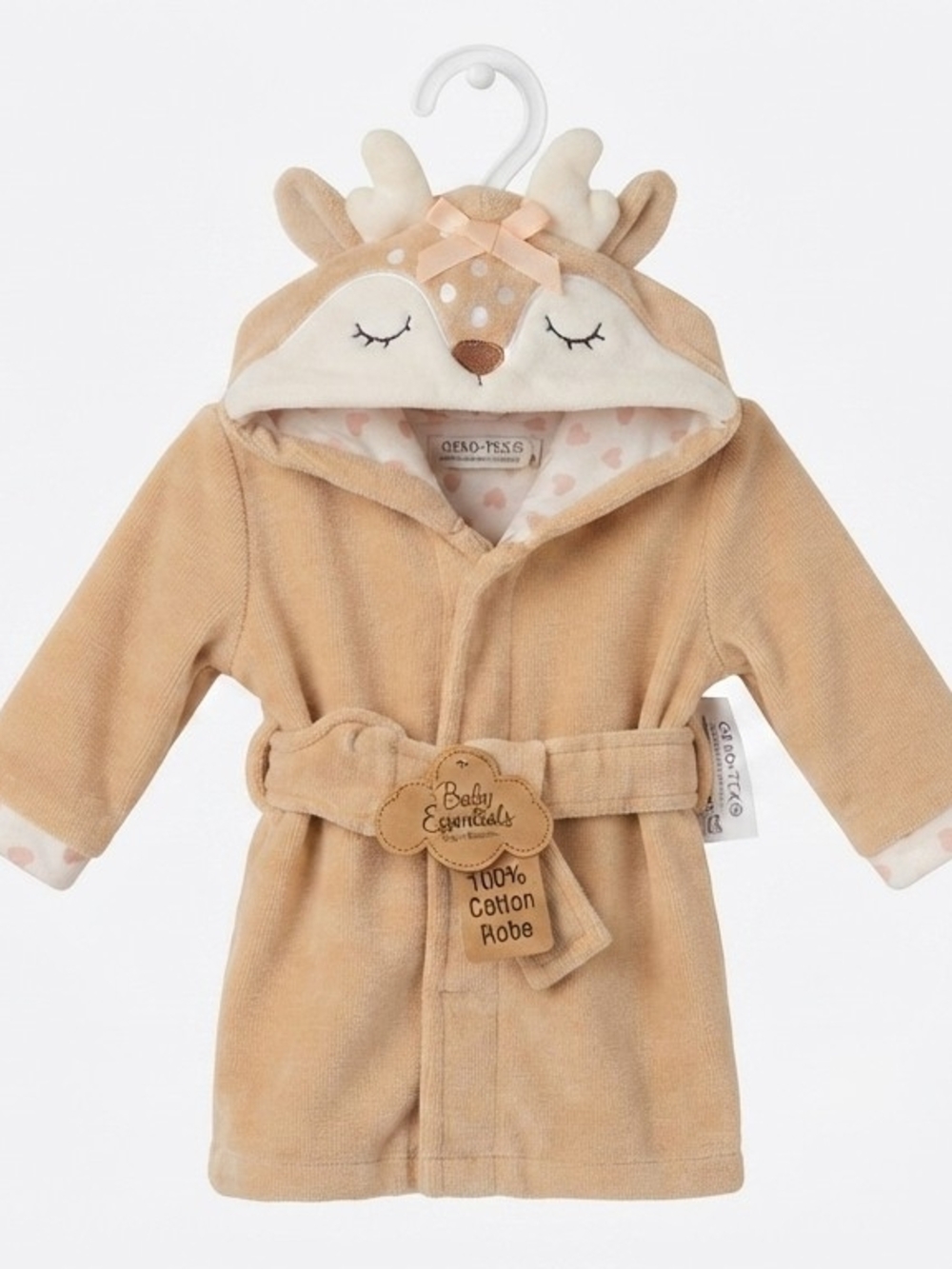Baby Essentials Beige Deer Hooded Baby Robe with Belt